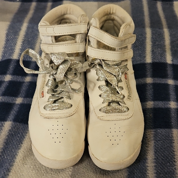 Reebok Shoes - Reebok White and Silver High-Top Sneakers 057